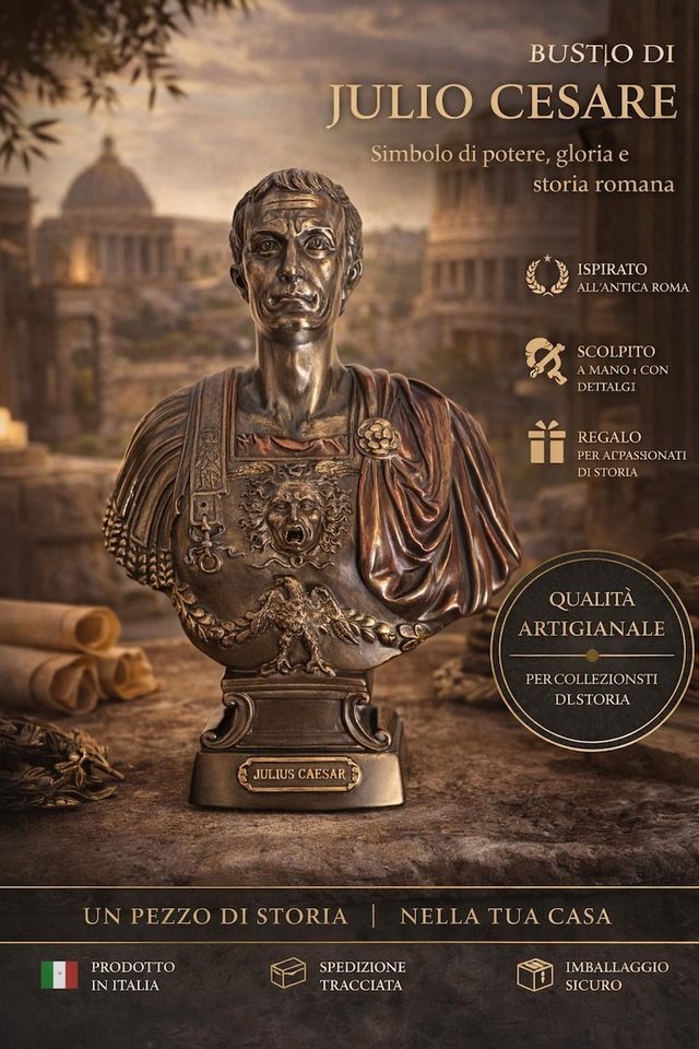 Busto di Giulio Cesare — Resina Effetto Bronzo Rifinita a Mano