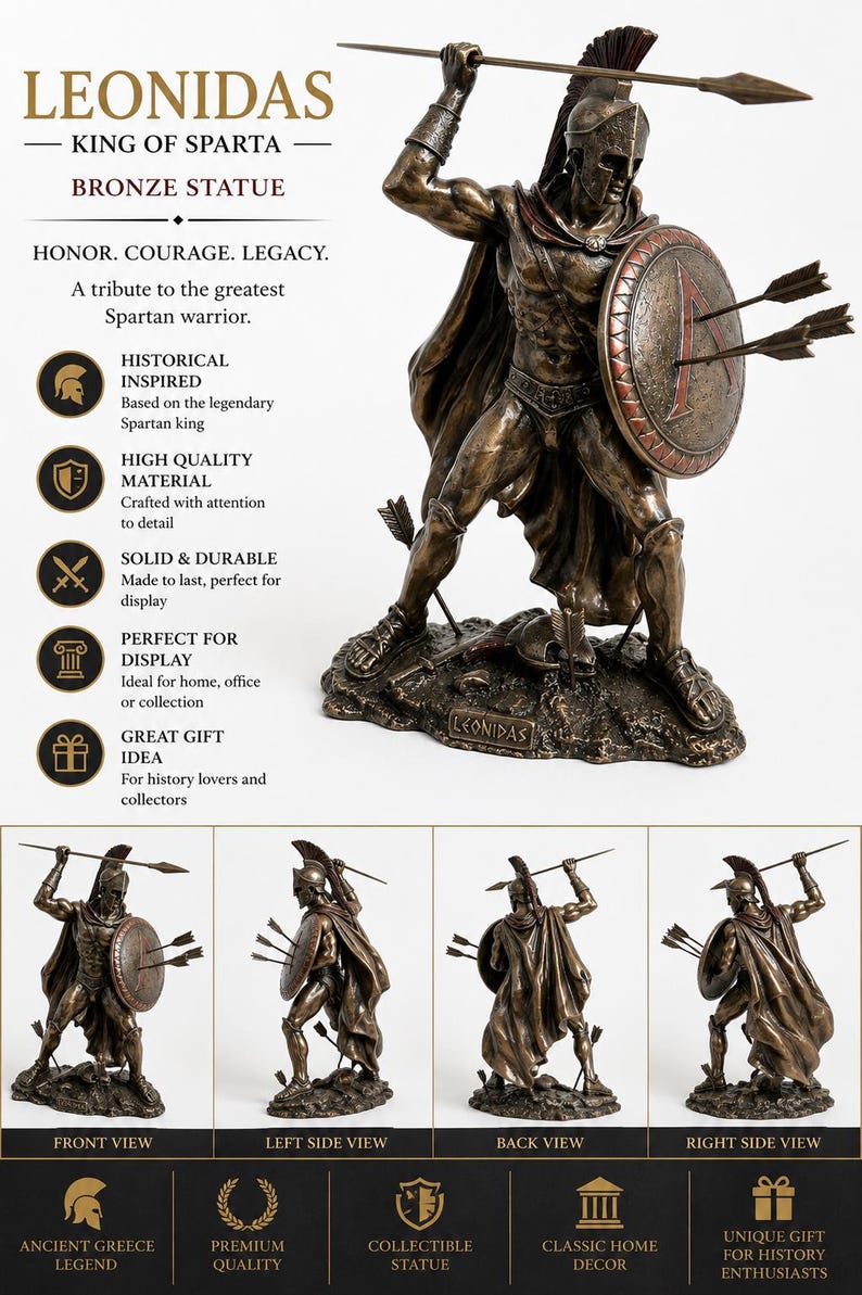 Leonida Re di Sparta — Statua in Resina Bronzo Anticato