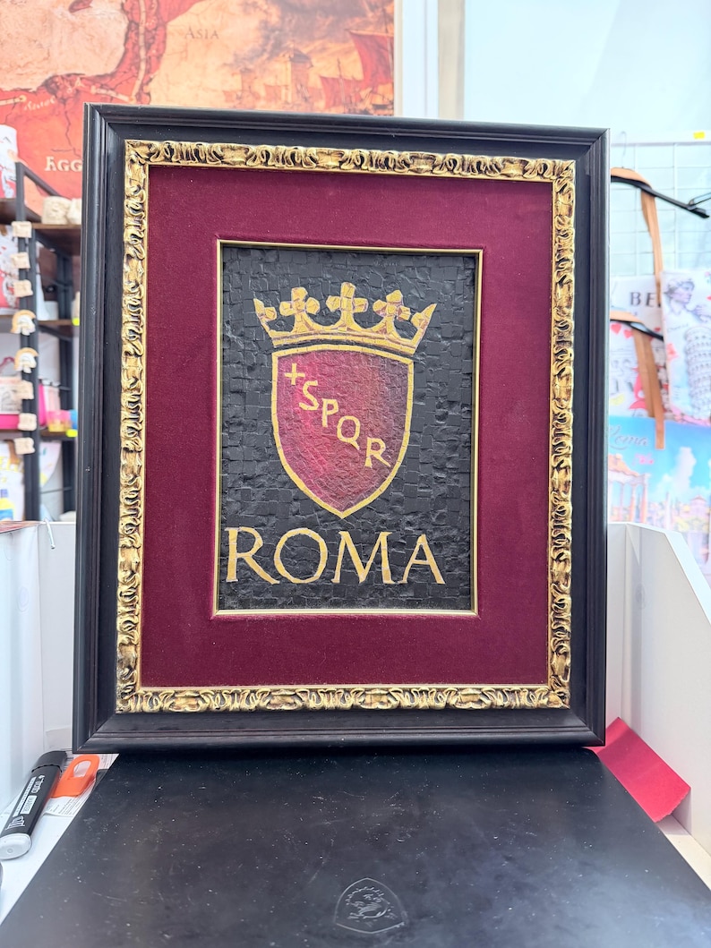 Handmade SPQR Roman mosaic, made in the Vatican