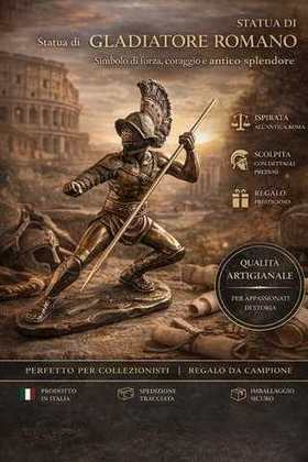 Gladiatore Romano — Posa Dinamica, Resina Effetto Bronzo