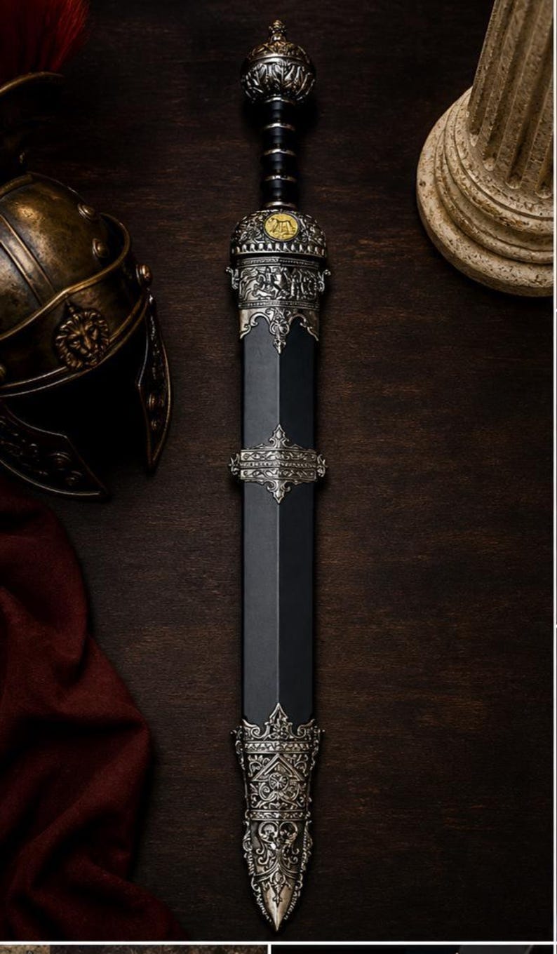 Gladio Romano — Replica in Acciaio, Fodero Rosso