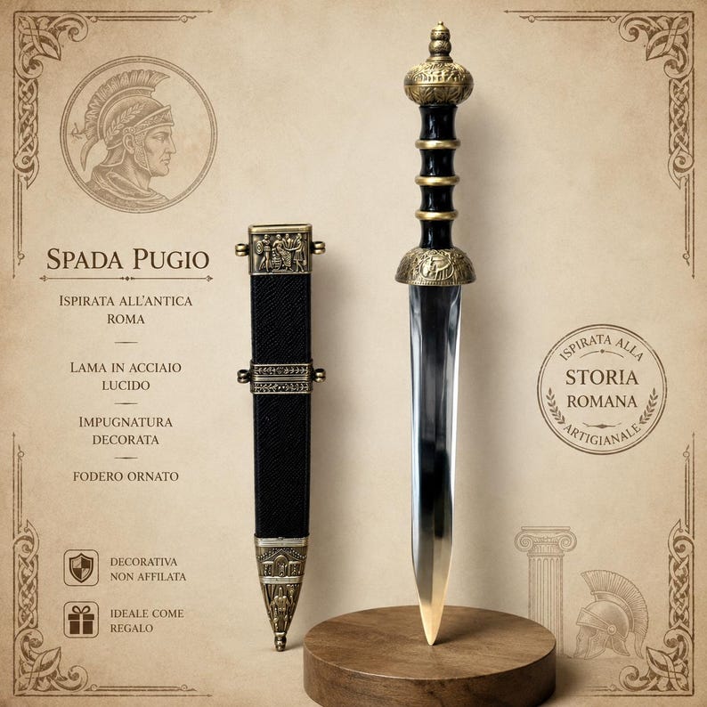 Pugio Romano — Replica Decorativa, Elsa Nera e Oro