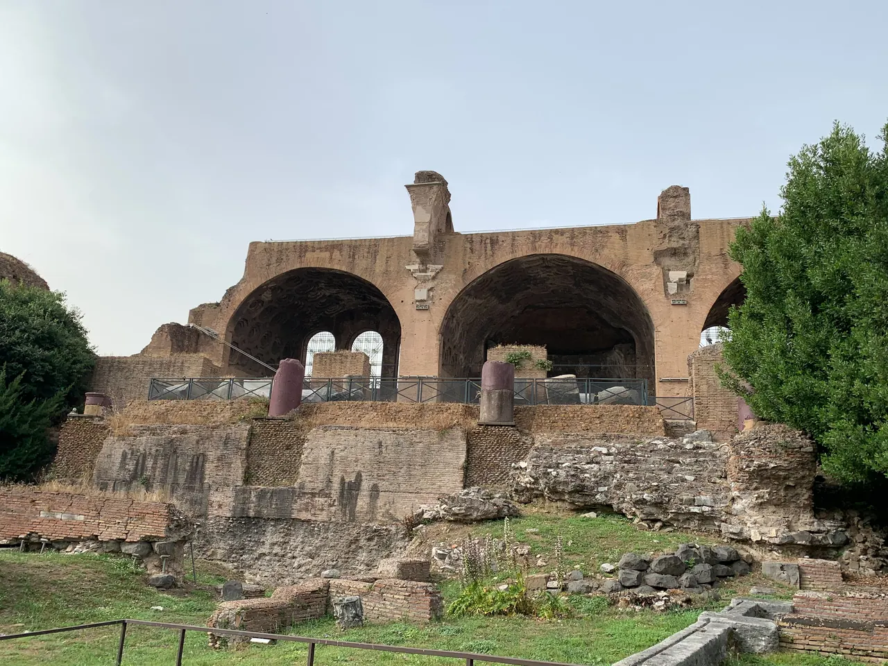 The Basilica of Maxentius seen from the Sacred Way: the great brick vaults above the ruins.