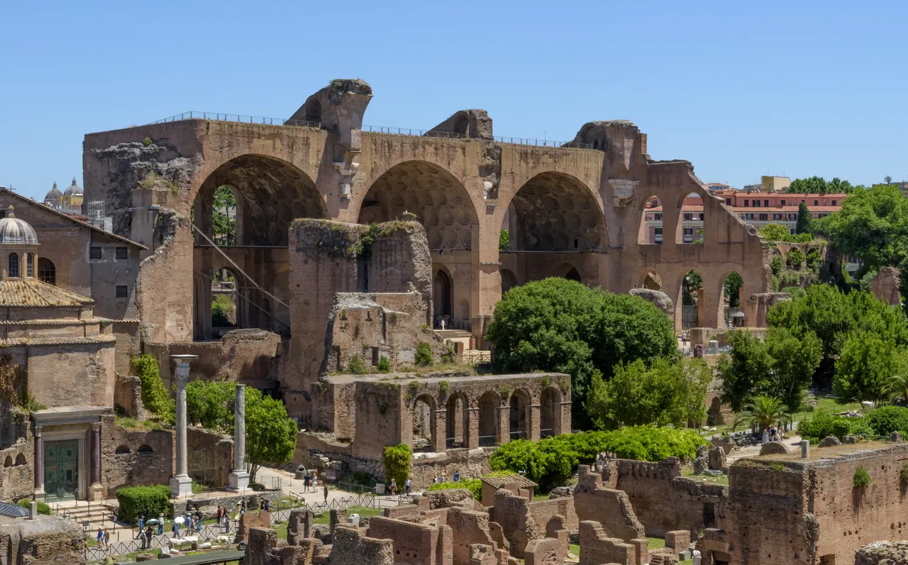 The Basilica of Maxentius in the Roman Forum: the three surviving vaults of the north aisle.